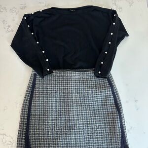 J.Crew Houndstooth Wool Skirt Black Talbots Pearl Sweater Bundle